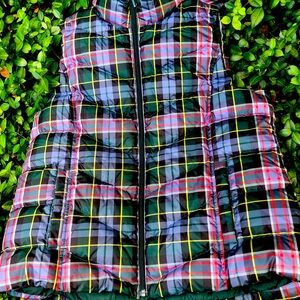 Beautiful Green Plaid Lands End Puffer Vest